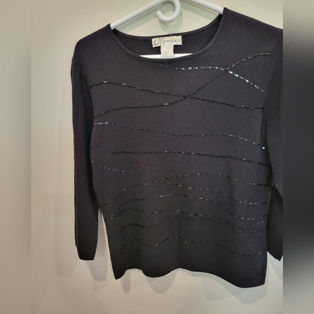 Dressy Sparkling Black Sweater Sequins  BY Dress Barn Med